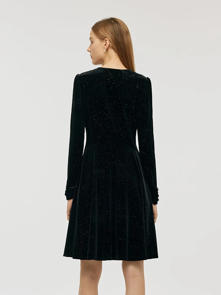Robe Mini en Velours à Col V pour Femmes
