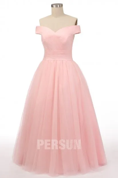 Robe rouge foncé en tulle col avec les épaules dénudées pour soirée mariage - Robedesoireelongue.fr