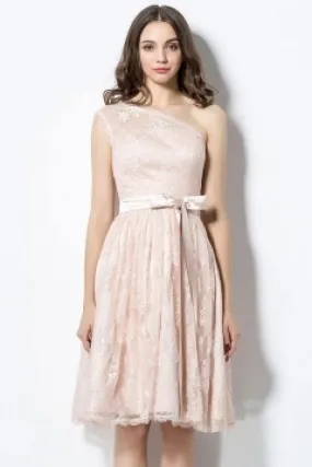 Robe soirée pour mariage asymétrique dentelle orné d'un nœud de papillon