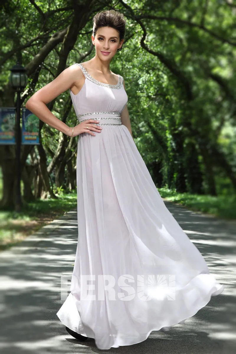 Robe élégante grise pastel à col carré pour soirée de mariage
