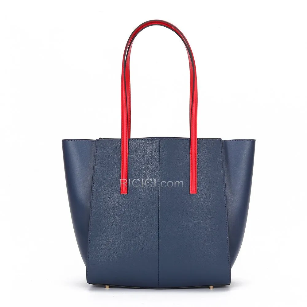 Sac Bandoulière Sac À Main Pleine Fleur Sac Cabas Bleu Foncé Simple Cuir