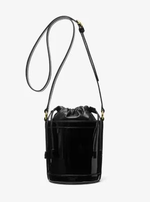 Sac seau Audrey de taille moyenne en cuir verni