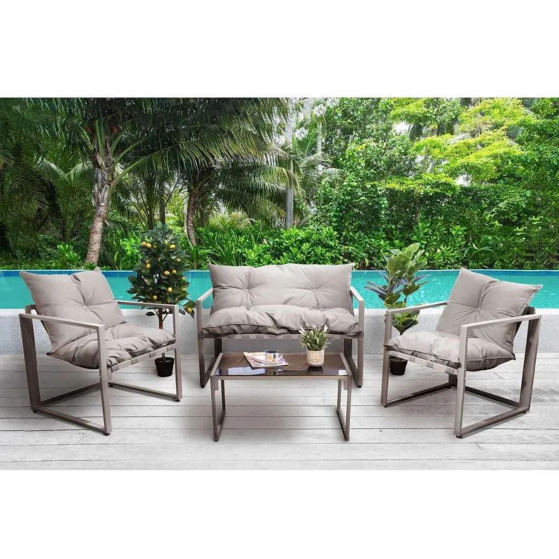 Salon De Jardin 4 Pièces Avec Coussins Taupe | 3 Suisses