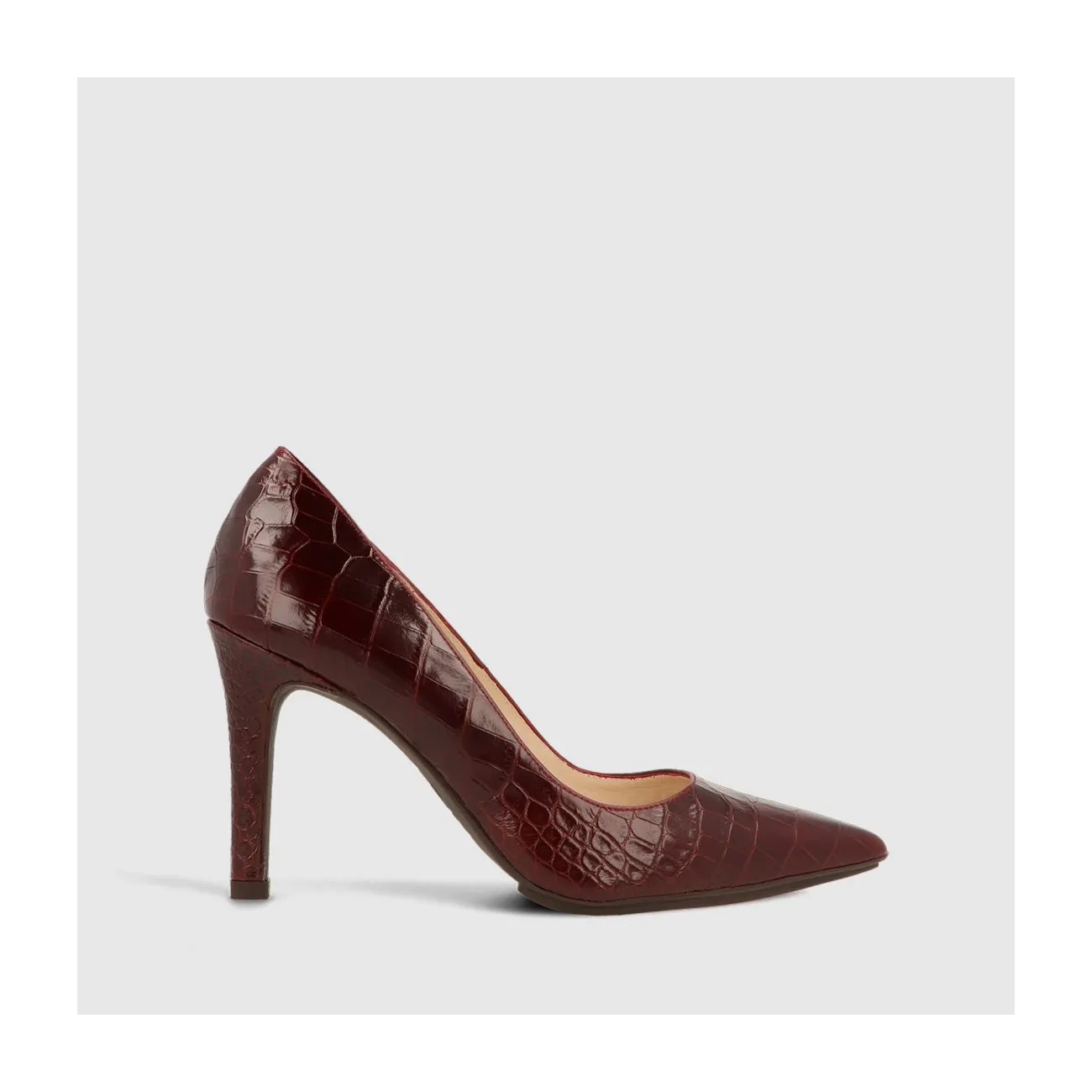 Salón RachelPatp en piel con estampado animal de color burdeos, tacón alto y planta new gel | LODI Zapatos de mujer Online