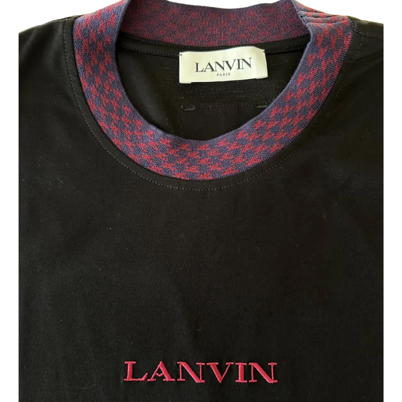 T-shirt col rond coton noir logo framboise