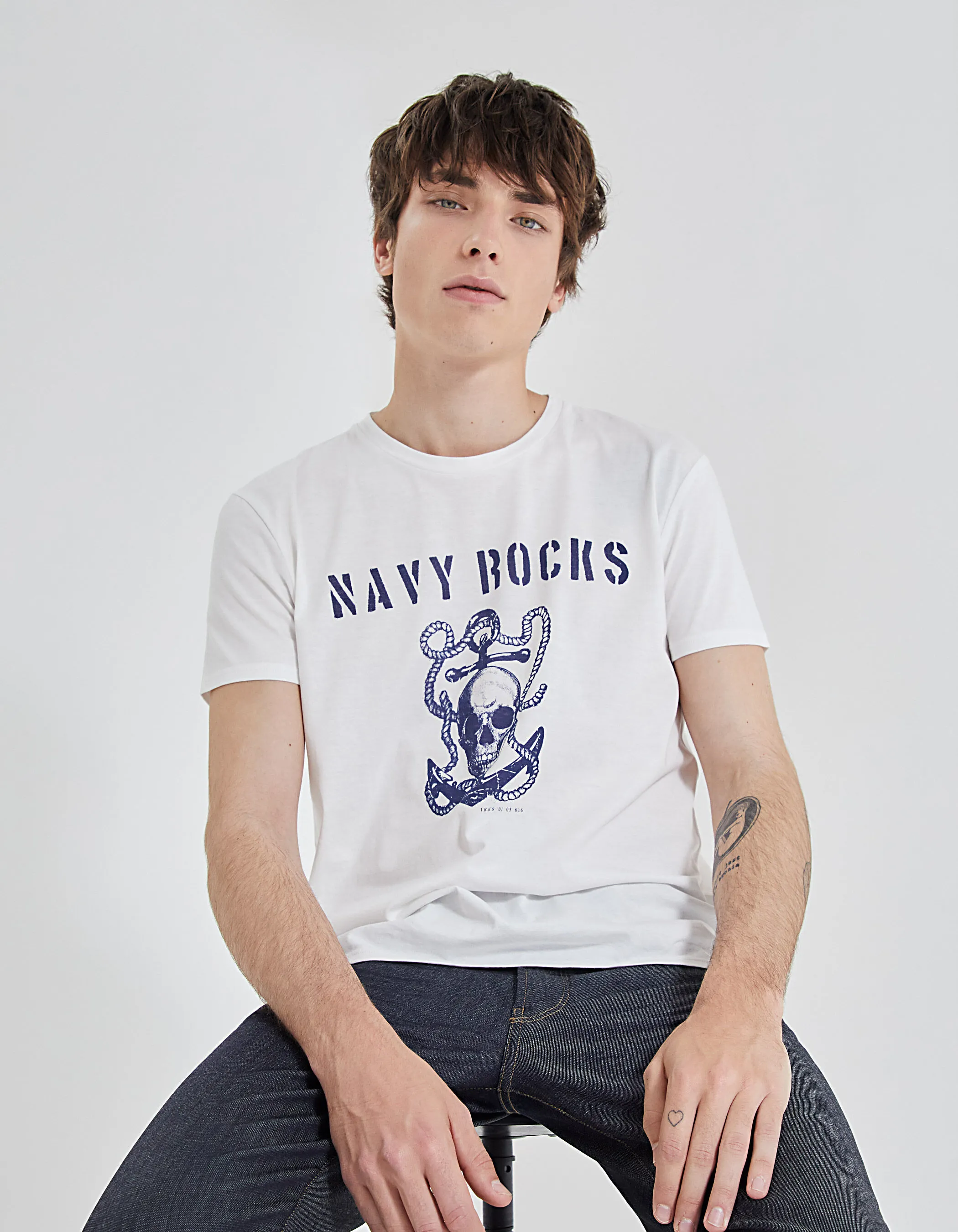 Tee-shirt blanc cassé visuel ancre Homme
