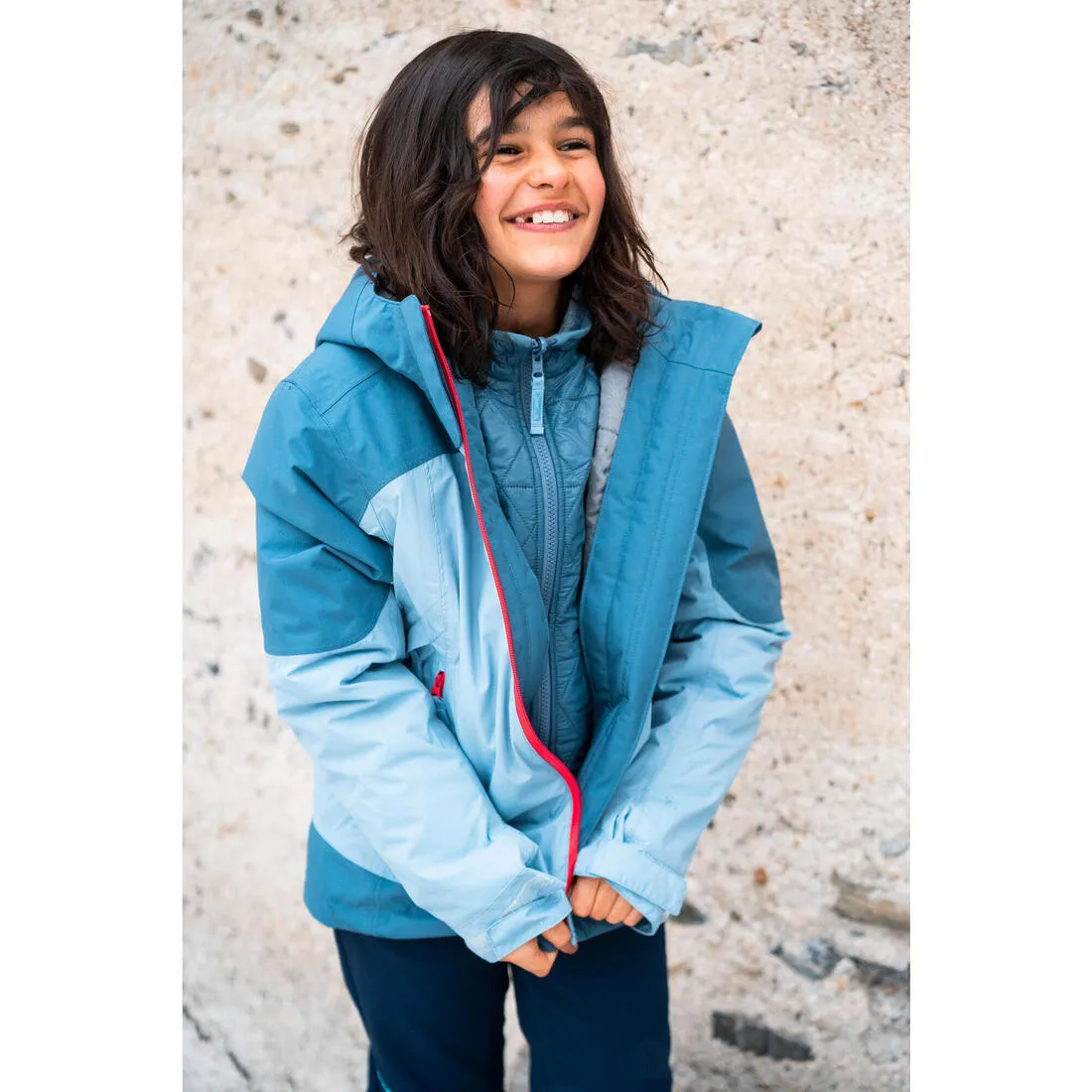 VESTE 3en1 CHAUDE ET IMPERMABLE RANDONNE -SH500  MTN -10°C - ENFANT 7-15 ANS