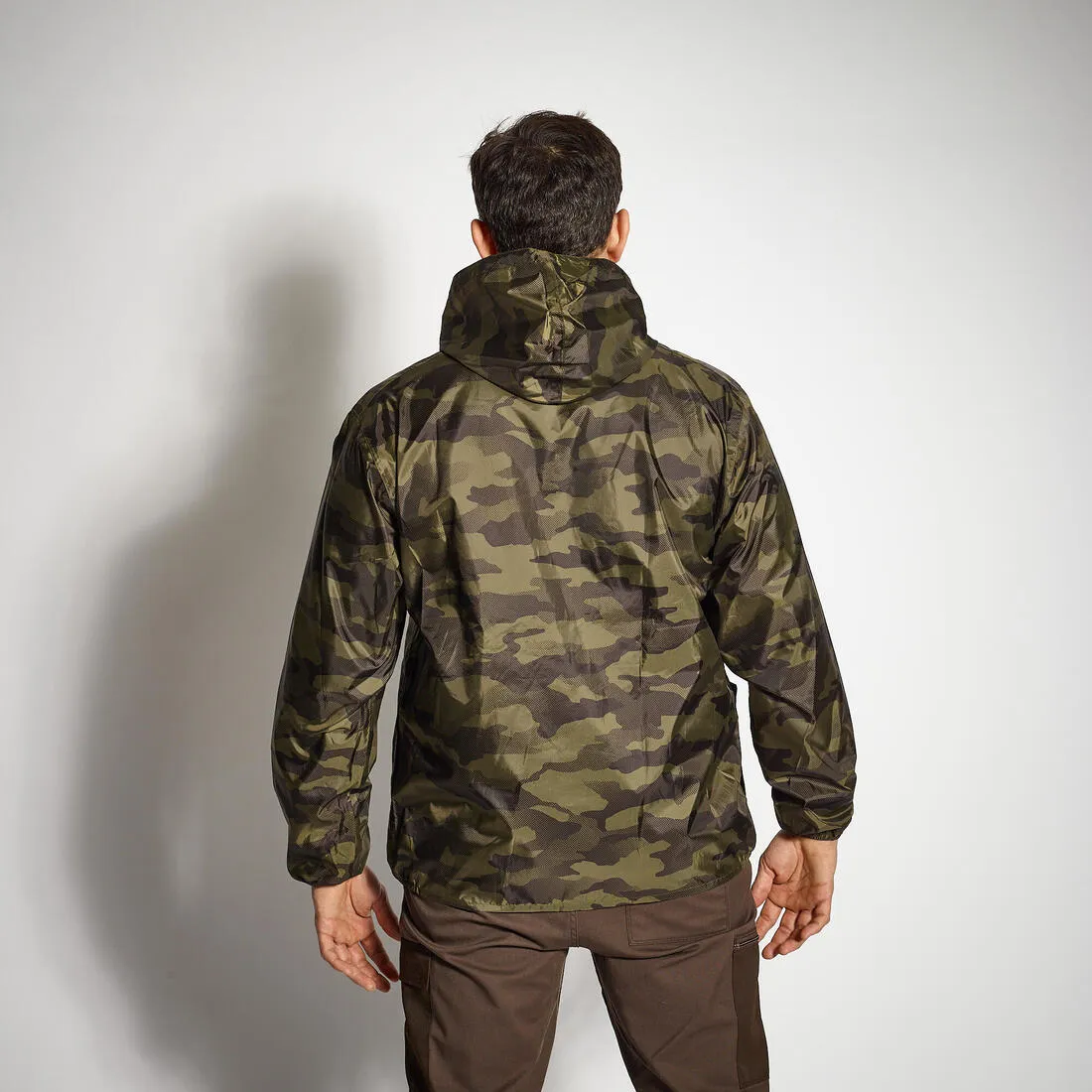 Veste chasse imperméable legere camo verte 100