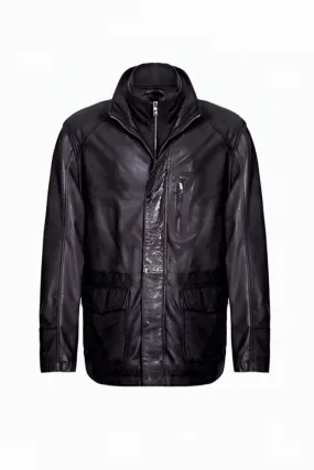 veste longue cuir avec textile