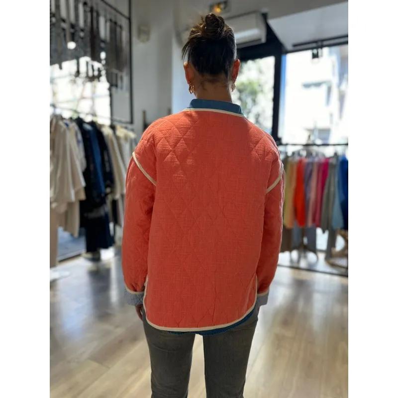 Veste Matelassée Orange à rayure