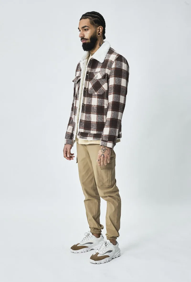 Veste à carreaux avec col mouton