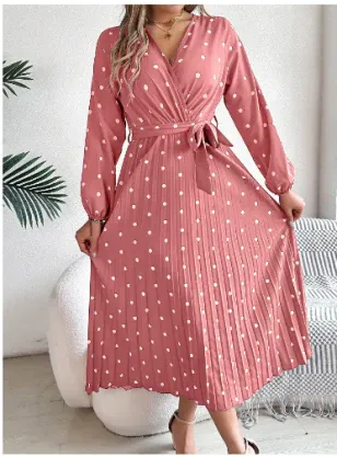 Violaine | Robe légante à Pois et Col en V pour Femmes